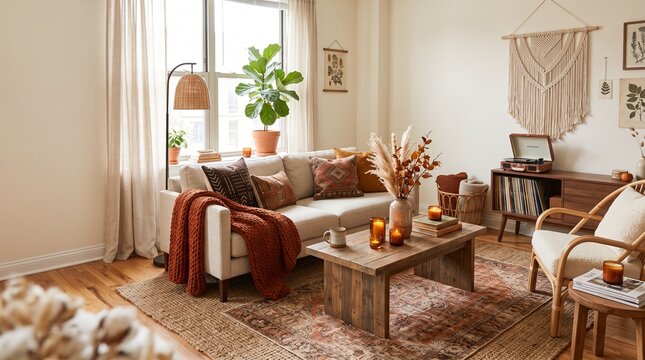 Seasonal autumn refresh, cozy boho apartment styling, natural textures and polished decor, lifestyle interior, for small space design ideas, cozy design, warm editorial
