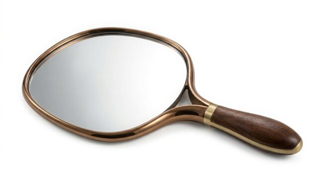 Vintage handheld mirror with wooden handle for personal grooming