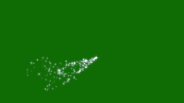 Luxury white glitter sparkle animation, fairy dust, twinkling shimmer line effect, doodle stars motion, glowing star particles burst on 4K green screen background, magic light transition video