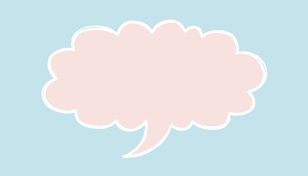 Soft pink fluffy cloud speech bubble or thought bubble on a pastel blue background representing sweet thoughts.