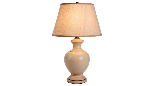 Classic table lamp with beige shade isolated on transparent background for cozy home bedroom interior lighting decor.