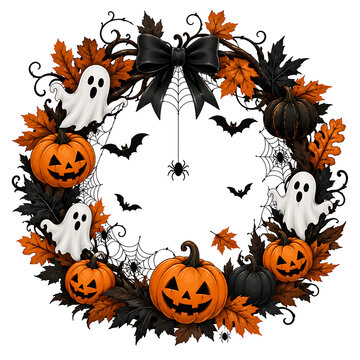 haunted autumn pumpkin wreath, haunted pumpkin wreath, Halloween wreath, autumn wreath, fall wreath, spooky wreath, Halloween decoration, autumn decoration, pumpkin wreath, spooky pumpkins, carved pum
