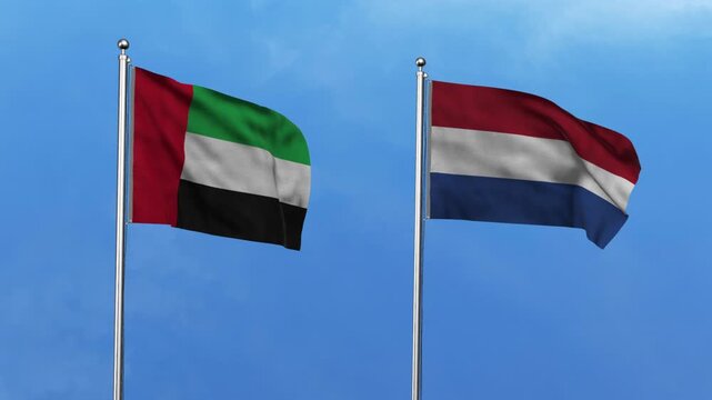 United Arab Emirates  and Netherlands Waving Flags, 3D Illustration