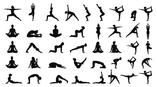 set of yoga silhouettes
