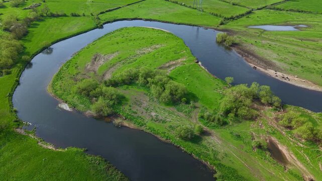 Aerial View of River Trent Palaeochannel and Agricultural Fields England