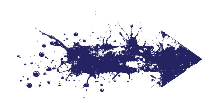 Abstract dark blue grunge ink splatter arrow vector illustration for creative directional graphic design background templates.