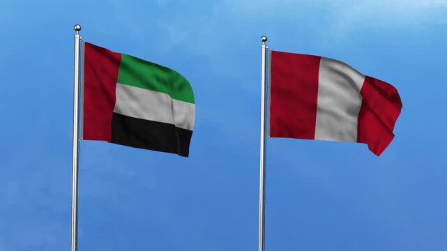 United Arab Emirates  and Peru Waving Flags, 3D Illustration