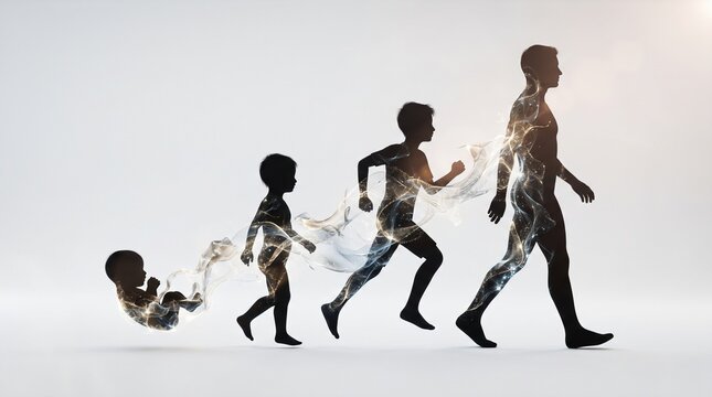 Visual sequence showing human evolution from baby to adult man