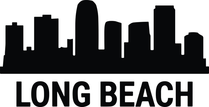 Long Beach California City Skyline Black Silhouette with Bold Typography Design