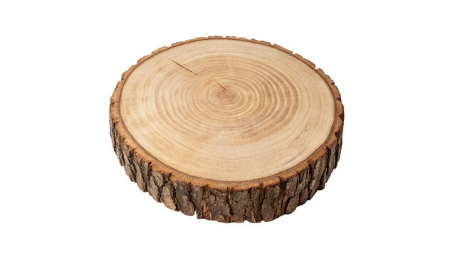 Round wooden tree log cross section slice isolated on transparent background for rustic home interior craft designs.