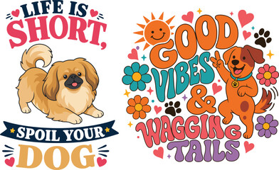 Fototapeta premium Dog illustrations with retro typography on a white background canine