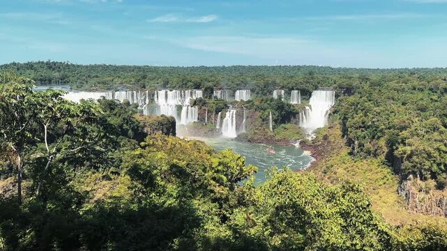 Iguazu Falls on the Argentina-Brazil border, one of the world&rsquo;s largest waterfall systems with 275 cascades surrounded by lush subtropical rainforest in Iguazu National Park.