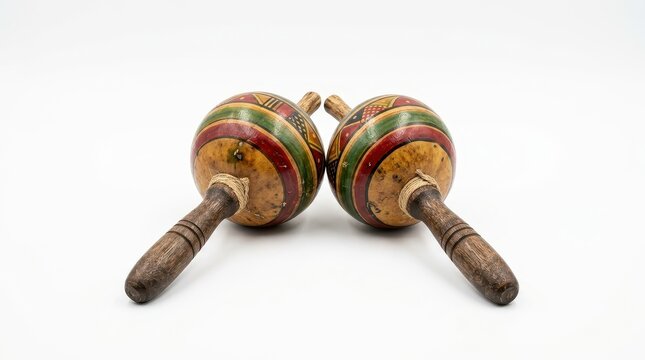Wooden Maracas Percussion Instruments Isolated on White Background Studio Shot