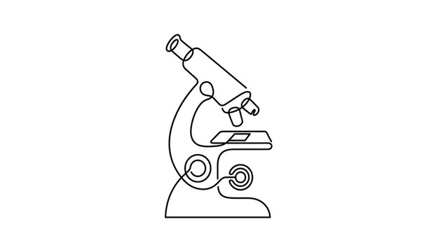 Continuous line microscope editable vector icon for science laboratory research