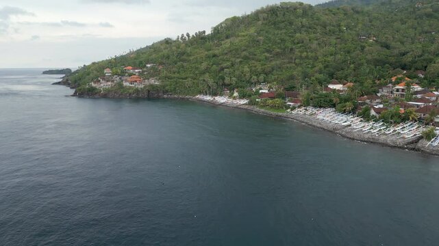 Isolated Lipah Beach Amed Bali Indonesia Drone Slow Track In 4K 60FPS