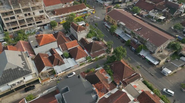 Quiet City Streets Of Jember City East Java Indonesia Drone Birdseye 4K 60FPS