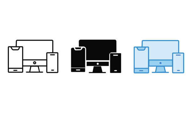 Responsive web design icons set with computer monitor and mobile phones vector