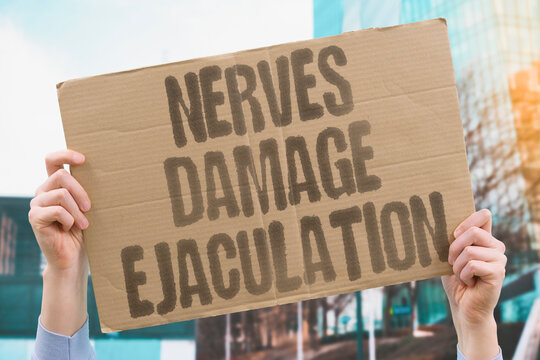 "Nerves damage ejaculation" Neurological injury prevents ejaculation. NERVE. DAMAGE. ANEJACULATION. NEUROLOGICAL. STOP.