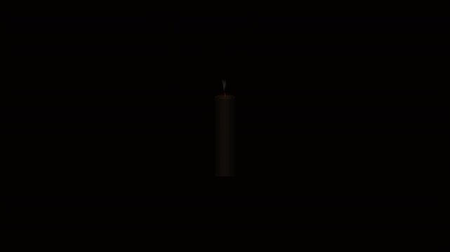 A single old candle flickers with escalating intensity before suddenly extinguishing into darkness with delicate, natural smoke wisps. True center composition.