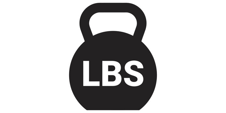 Black kettlebell weight icon with lbs text for gym and fitness training branding.