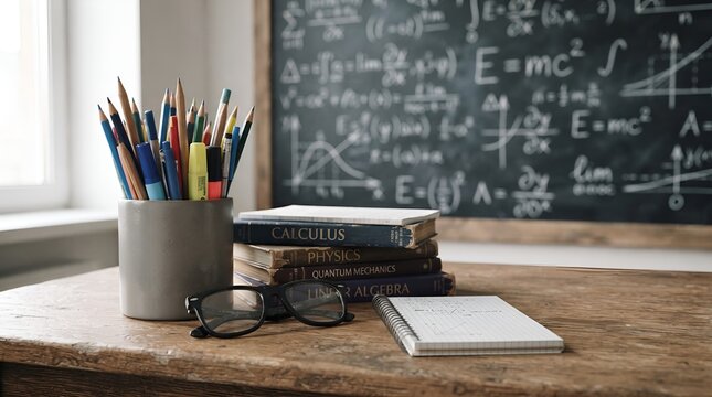 A festive desk setup with school supplies and books to celebrate teacher day in a classroom setting