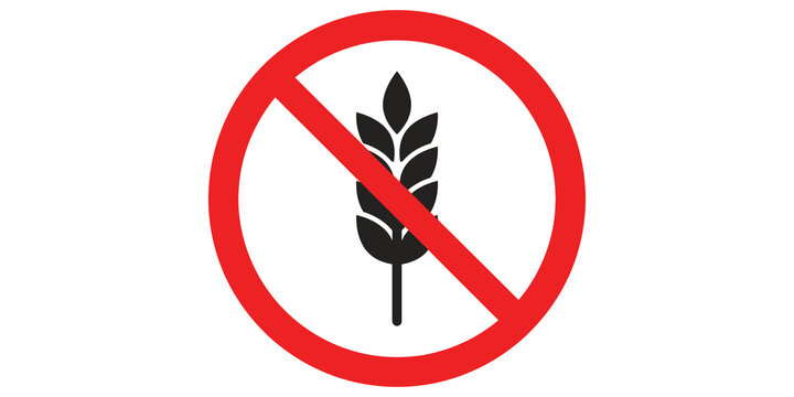 Wheat stalk symbol with prohibition sign indicating gluten-free food option for celiac disease.