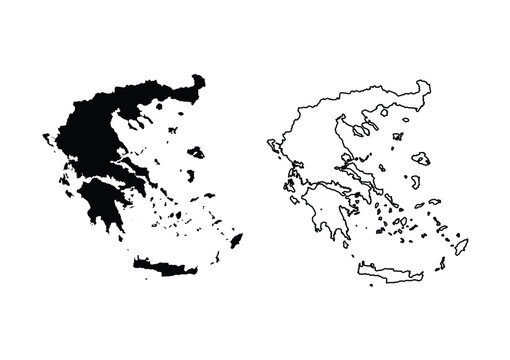 Greece Map Silhouette And Outline Vector Graphic Asset Illustration