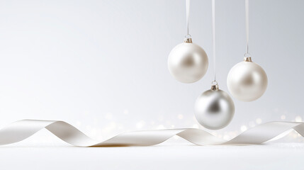 Naklejka premium 白とシルバーのクリスマスオーナメントが輝く上品な冬背景