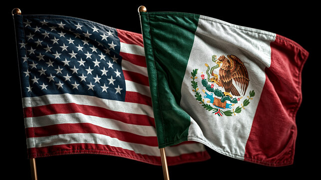Flags of the united states and mexico displayed together representing unity and collaboration between the two nations