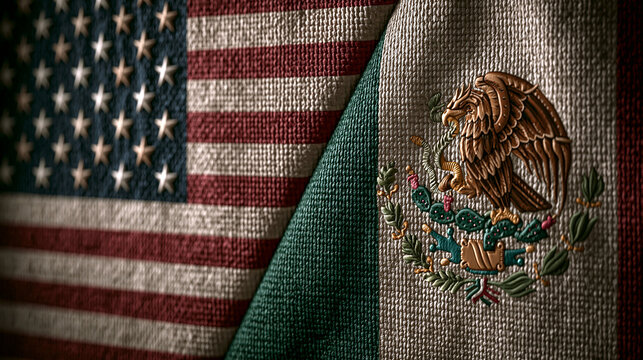 A close view of the american and mexican flags representing unity and cultural exchange between two nations