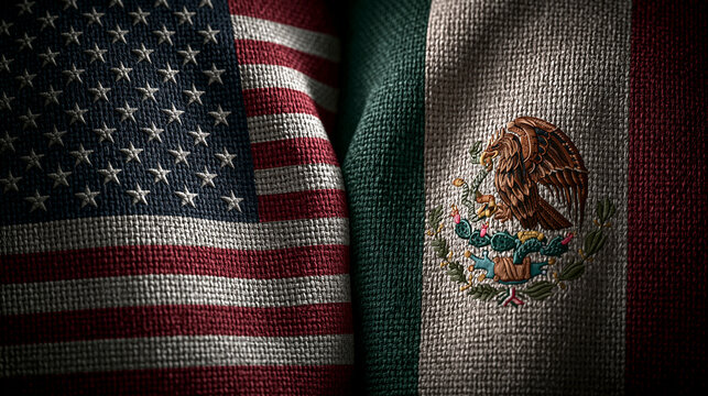 Close up of american and mexican flags intertwined symbolizing friendship and unity between two nations