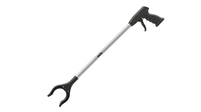 Professional litter picker tool isolated on transparent background with ergonomic grip
