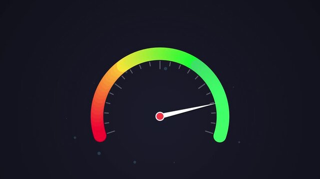 Digital dashboard tachometer indicator with colorful grading scale showing level and metric performance measurement