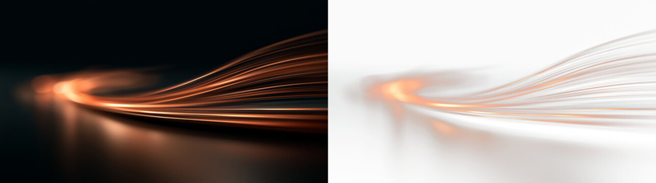 abstract orange light trails on reflective dark surface digital background