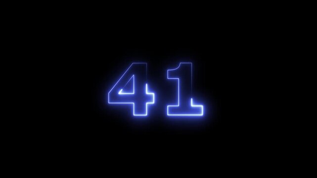 Neon number 41 icon animation. Glowing business number sign 4k video.