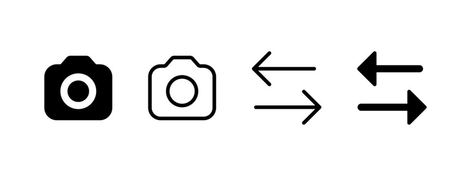 camera switch icon set with flip arrows symbol, ideal for rotating front and back camera photo app interface design. outline icons