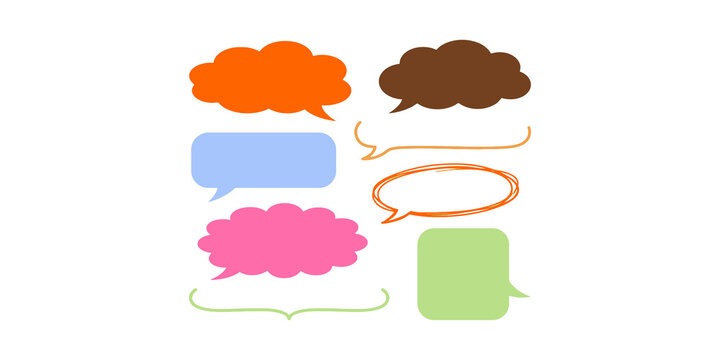 Set of diverse colorful speech bubbles and thought clouds for communication and dialogue designs.