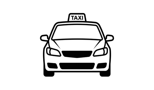 Front view taxi car transportation city travel outline vector icon