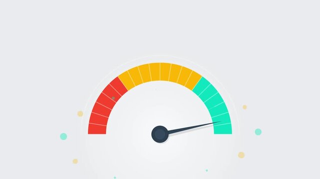 Speedometer gauge showing high performance level with needle in green zone for success efficiency and motion render business dashboard metric