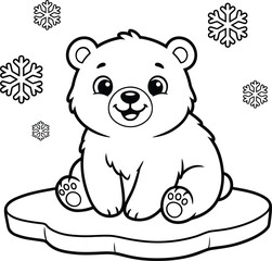 Cute baby polar bear cub sitting on ice floe outline vector illustration © MDENAMUL