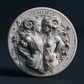 3D printable Gemini zodiac sculpture depicting stylized twins integrated with stars and constellation geometry in a balanced contemporary design.