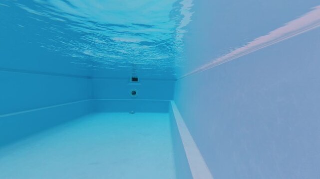 Underwater View of Swimming Pool Clean Blue Water with Wall Jets