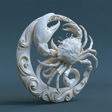 3D printable Cancer zodiac constellation sculpture featuring a stylized crab, celestial stars and geometric elements in a robust modern design.