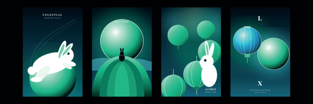 cute whimsical 3d surreal landscape poster, dreamlike emerald green balloon fantasy banner, charming night cat silhouette umbrella backdrop, creative miniature magical nature flyer layout, playful pas