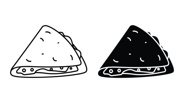 Hand drawn quesadilla icon set, mexican food vector illustration, simple outline and silhouette style, isolated on white background