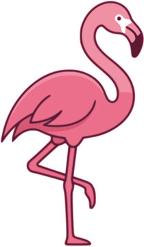 Pink flamingo illustration with black outlines and a curved neck