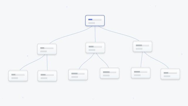 Minimalist corporate organization chart vector illustration showing business structure and workflow hierarchy on clean background
