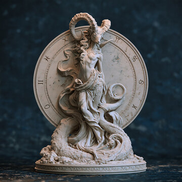 3D printable Capricorn zodiac constellation sculpture featuring a mythical sea-goat, celestial stars and geometric forms in a sophisticated modern design.