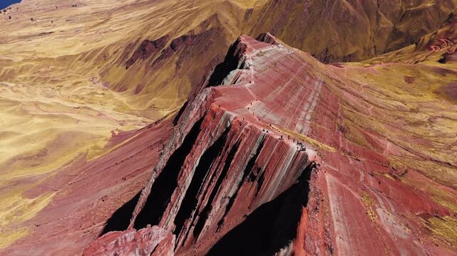 Breathtaking Aerial View of the Colorful Rainbow Mountain Ridge at High Altitude