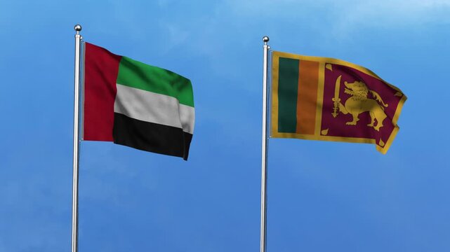 United Arab Emirates  and Sri Lanka Waving Flags, 3D Illustration